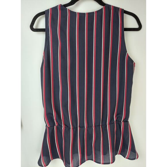 Banana Republic Sleeveless Striped Peplum Ruched Top Blue White Red Sz S - Picture 6 of 8